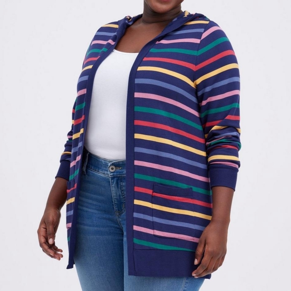 Her Universe Doctor Who Rainbow Knit Hooded Open Cardigan Sweater